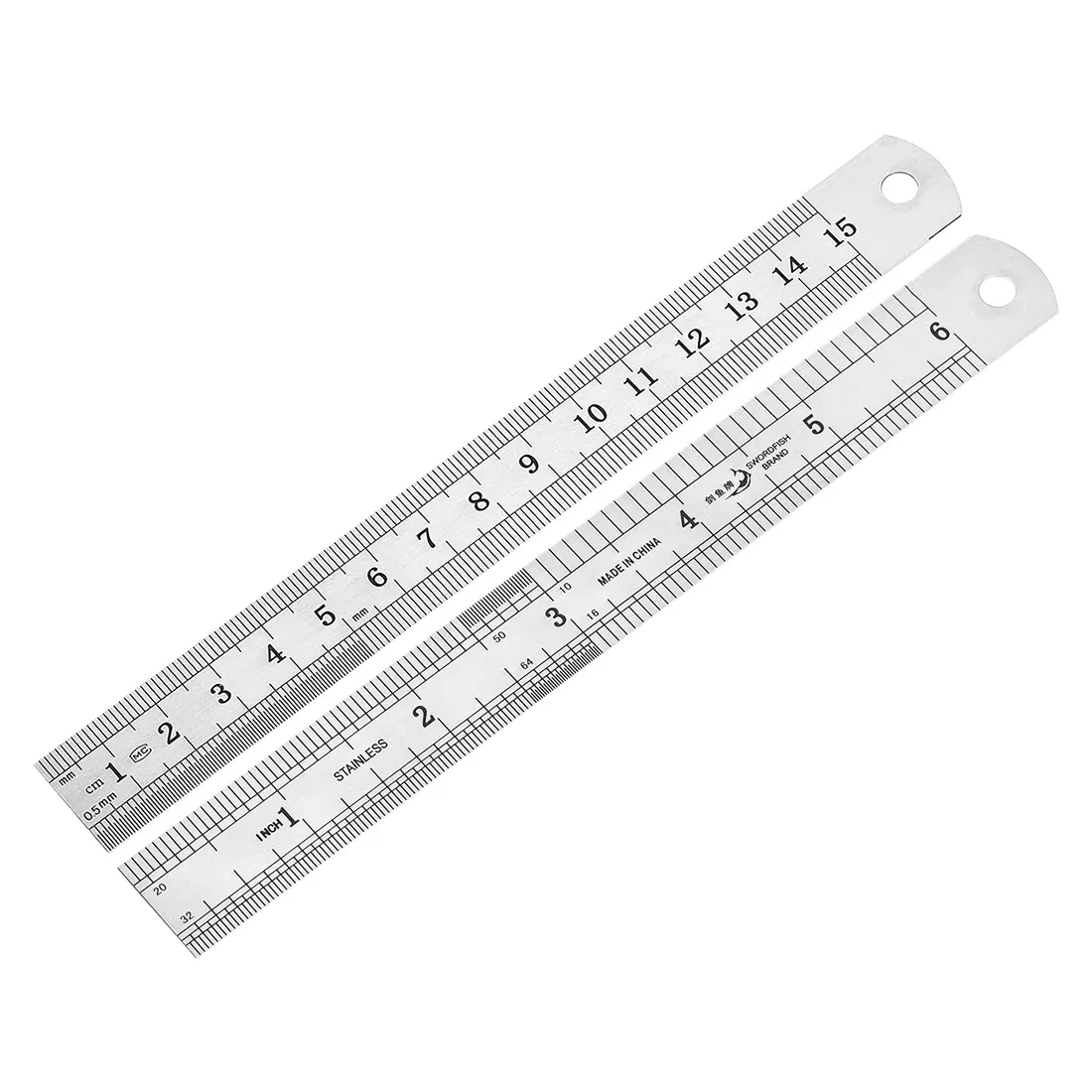 Straight Ruler 15cm 6 Inch Meric Stainless Steel Measuring Tool with Hanging Hole