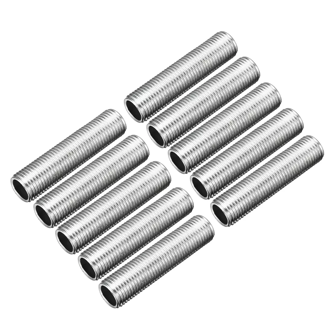 Zinc Plated Lamp Pipe Nipple M10 40mm Length 1mm Pitch All Threaded 10Pcs